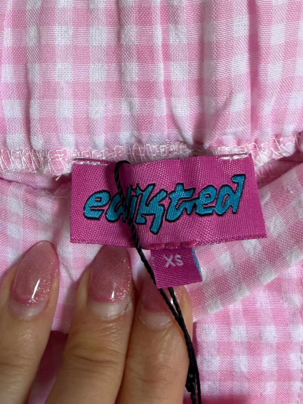 NWT Edikted Pink Gingham Cotton Blend Shorts - Picture 5 of 6
